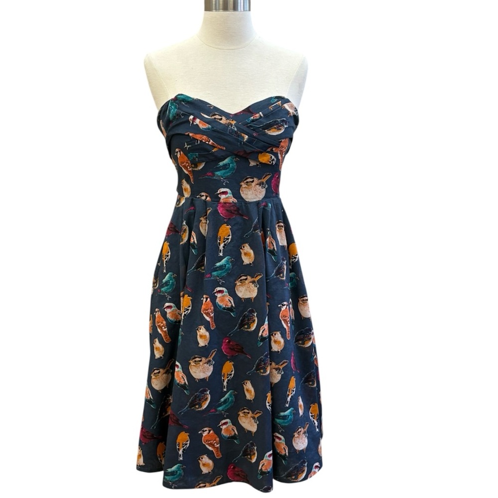 Maeve Strapless Dress with Colorful Bird Print